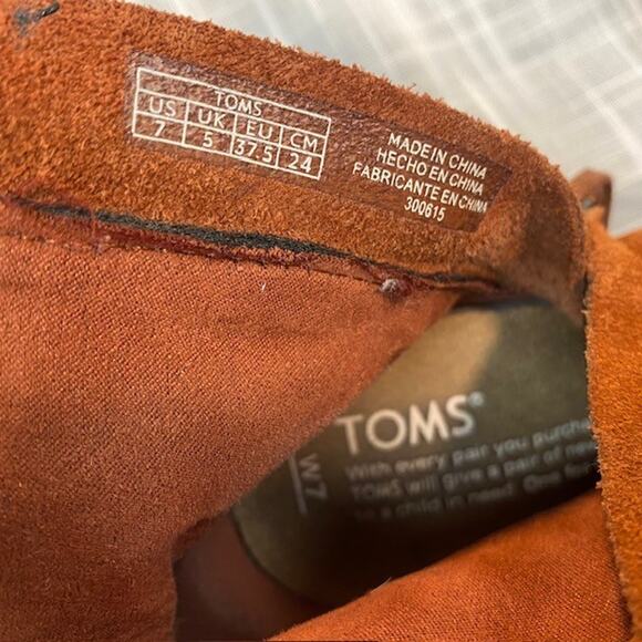 Toms Lunata Womens Boot Size 7 Fringe Block Heel Cognac Brown Suede Boho - Picture 7 of 8